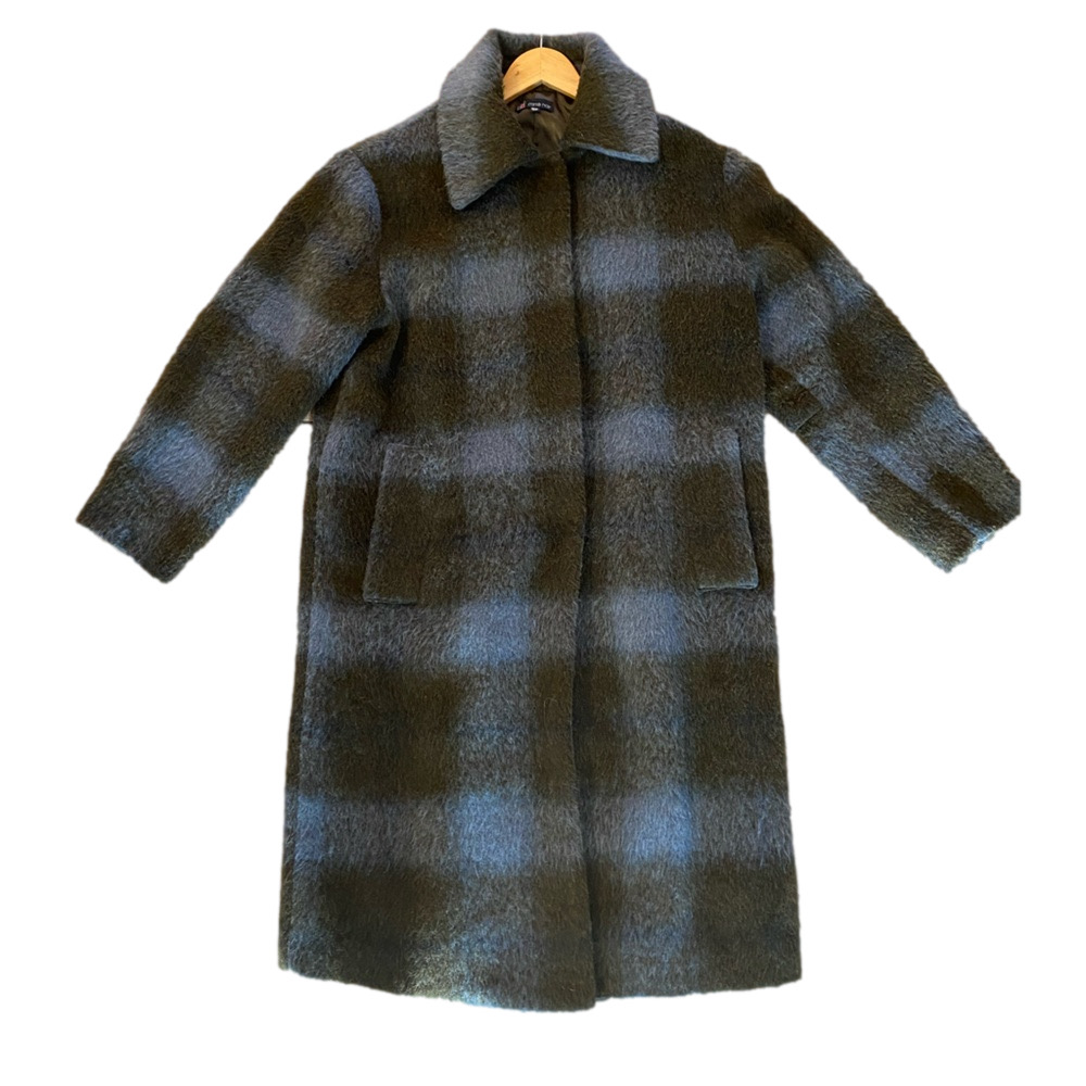 Carré Noir Womens Large Coat Jacket Long Button Pockets Woven plaid material